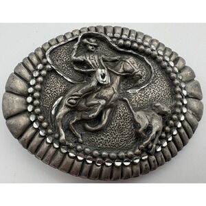 Cowboy Bucking Bronco Silver Tone Belt Buckle Vintage Ege 1993 Western USA